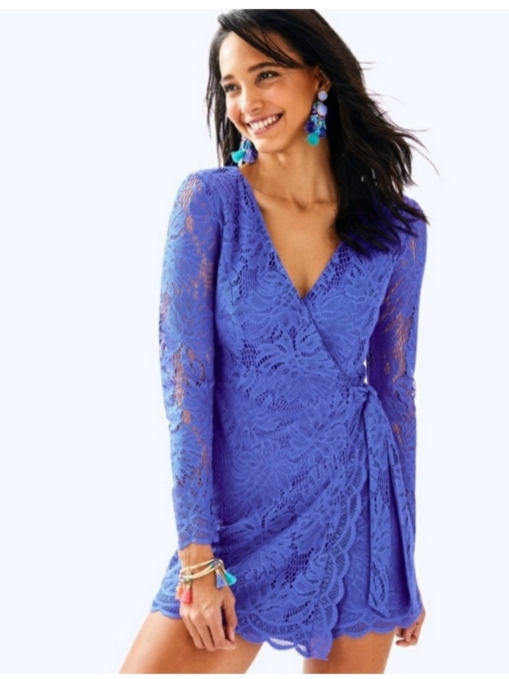 Lilly Pulitzer Beckon Blue Lace Long-Sleeve Wrap Romper XS